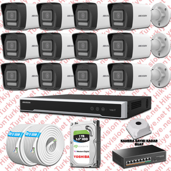 Hikvision İp 12 Kameralı Set 1080p Colorvu Mikrofonlu